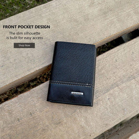 Men's Short Vertical PU Leather Wallet New Mini Three-fold Design with Card Holder