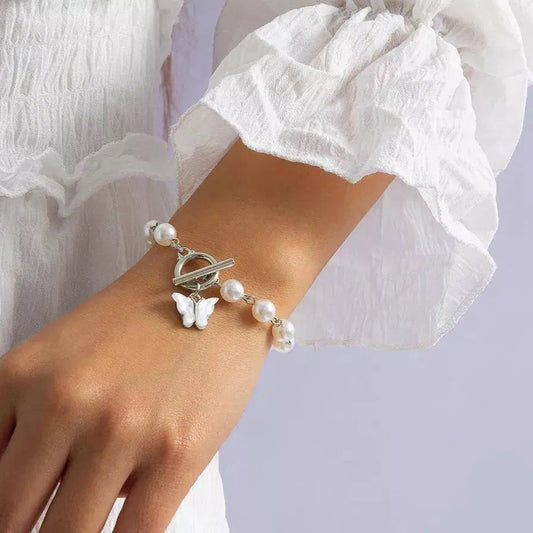 Stylish Butterfly Pearl Bracelet
